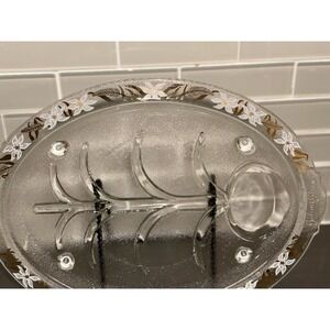 Vintage Inland Glass Platter, Carving Platter 14.5" x 10.75". MCM Gold Leaves